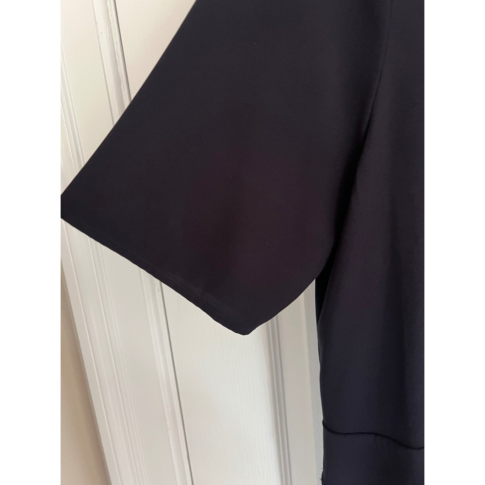 Ann Taylor Navy Blue Ruffle Peplum Blouse Short Sleeve XL Office Lagenlook Top - Picture 3 of 7